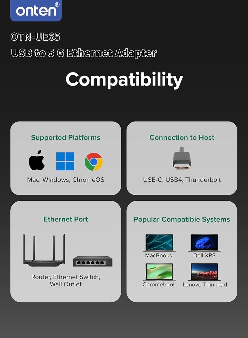 onten USB-C to Ethernet Adapter - 5Gbps High-Speed,USB-A to RJ45 5000Mbps Ethernet LAN Network Adapter Thunderbolt 4/3 Compatible, for iPhone 15 Pro/Max, MacBook Pro/Air 2023, iPad Pro,iMac and More（5G - Image 2